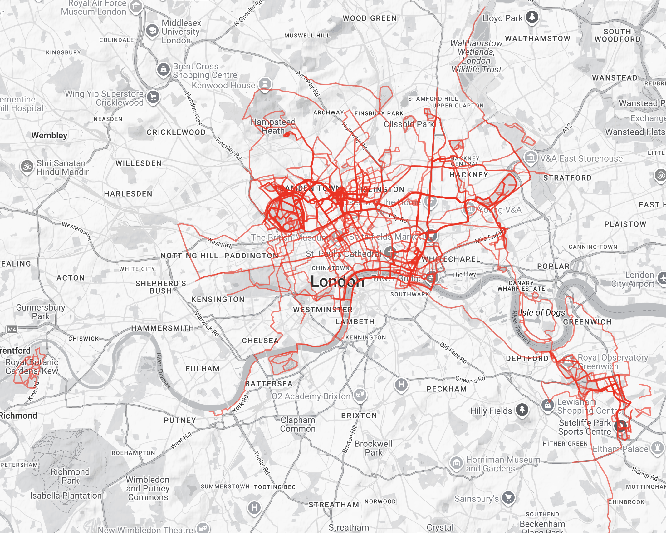 Heatmap of my London running